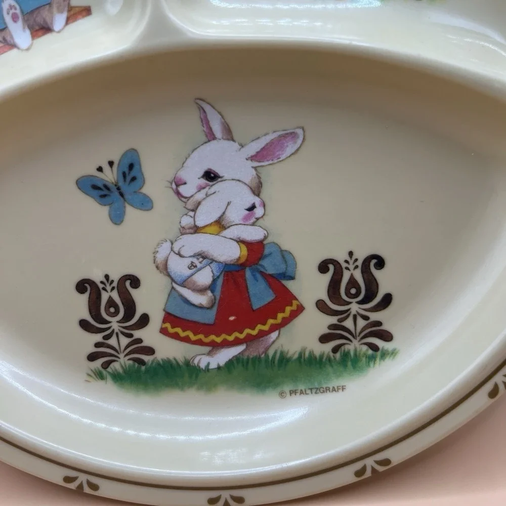 Pfaltzgraff Selandia Vintage 90's Divided Plate Bunny Rabbits Kids Toddler